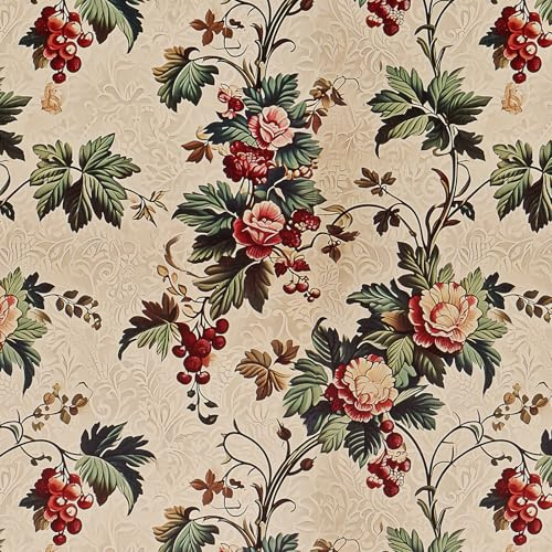 FENTIS Papier Peint Auto-Adhésif Vinyl Wrap Plastique Adhésif à L'envers Fond D'écran pour le Salon Vintage Floral Décoller et Coller Papier Peint pour Cuisine Armoire, Amovible 44,5x500cm