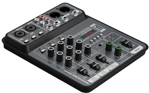 ULIJTH Mélangeur de son portable à 4 canaux avec port de sortie casque intégré pour karaoké et performances sur scène, mixeur USB portable