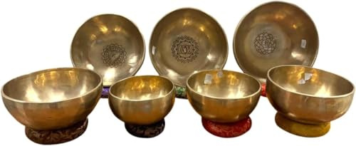 Amilav Collections 7 Chakra Klangschalen Set, Klangschalen Set, Tibetische Klangschale 7er Set, A bis G Note Heilschalen Mediation Schale (12.7-25.4 cm)