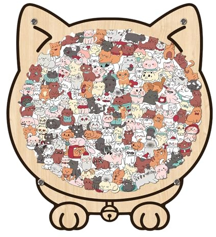 KaayeeWood Chat Puzzle en Bois,145 Pièces Morandi Coloré é Cat Puzzle Bois,Irrégulier Encadré par Une Silhouette de Chat Forme - Le, Décoration & Jeu Familial (A)