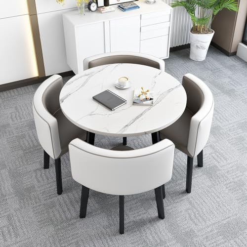 Rundes Küchen-Esstisch-Set mit 4 Stühlen, 5-teiliges 80 cm runder Konferenztisch für Zuhause, Küche und Esszimmer, vielseitiges 80 x 75 cm Design