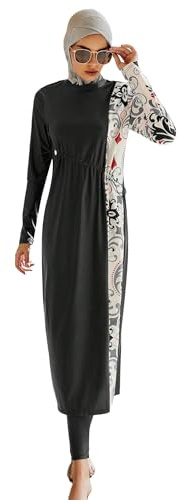 Odizli Women Long Sleeve UV Protection Floral Swimming Tops + Swimming Pants + Hijab Burkini Muslim Islamic Bathing Suit