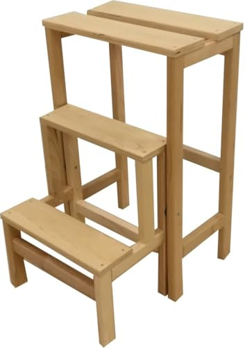 Compactor Scaletta in Legno Pieghevole a 3 Gradini in Faggio – Sgabello Salvaspazio Robusto e Stabile per Casa, Cucina e Ripostiglio – 37x23x60 cm