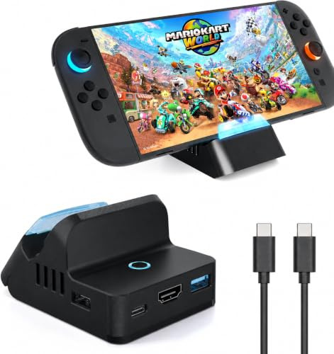 PORTHOLIC 4K@60Hz TV Docking Station for Switch 2 / Switch/OLED - Portable Charging Stand & HDMI Adapter with 3 USB Ports, 3 Adjustable Angles, Replacement Dock for Nintendo Switch.