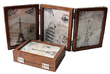 Xshelley retro home jewelry gifts, 3 frame double folding frame, double-sided photo frame 180 degree rotation, creative photography studio/Album (Retro 4X6)