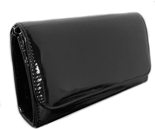 LeahWard Women's Patent Flap Clutch Bag Purses Party Evening Bags Handbag 250 (Black Patent Clutch)