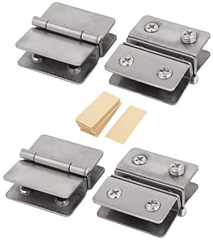 S SYDIEN 4PCS Glass Door Hinges Adjustable Double Glass Clamp Hinges Fits for 5-8mm, 180 Degree Glass Shower Door Hinges Replacement Part