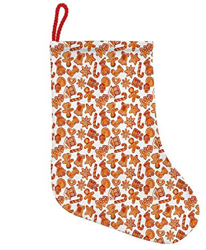 ABAKUHAUS Weihnachten Hängende Nikolausstiefel Weihnachtssocken, Lebkuchen-Plätzchen, Weihnachtsstrumpf zum Aufhängen, 35x50cm, Pale Brown und Weiß