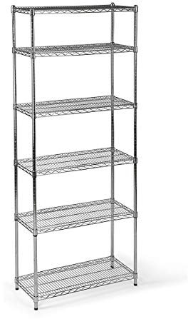 kaiserkraft | Stahldraht-Gitterregal | verchromt | Fachlast 150 kg | BxT 910 x 360 mm | Anbauregal | Höhe 2180 mm | 6 Fachböden