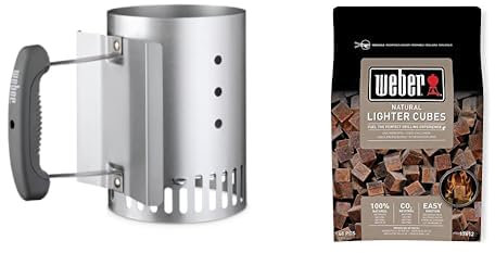 Weber 7447 Chimney Starter, Compact & 17612 Lighter Cube, Mixed, 38x17x5 cm