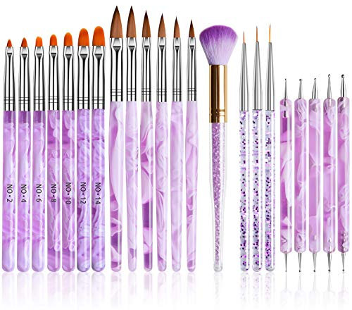 Kalolary 22pcs pinceles para uñas de gel UV para Uñas Nail Art Decoration Pincel para pintar uñas Cepillo para polvo de uñas Dotting Herramientas Juego de pinceles profesional para pintar uñas