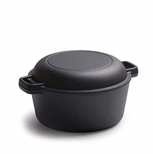 scosao Forno Pentola Olandese in Ghisa, Padella Casseruola in Ghisa con Coperchio Doppia Funzione, Ghisa Dutch Oven Combo Cooker per Campeggio Cucina Casalinga Barbecue BBQ