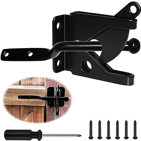 Gartentorfalle Edelstahl Gartentor Riegel Gartentorverschluss Torverriegelung Torriegel Schwarz Selbstsichernder Riegel Schloss mit 6 Schrauben Automatischer Schwerkrafthebel für Zaun Gartentor