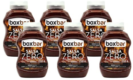 BOXBAR salsa barbecue zero calorie, salsa barbecue zero grassi, a basso contenuto di calorie e zuccheri, senza glutine e vegetariana (6 Flaconi da 250g)