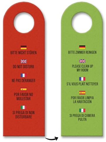 Hotel Türhänger Bitte nicht stören - Bitte Zimmer reinigen in verschiedenen Sprachen Rot und Grün Deutsch Englisch Französisch Spanisch Italienisch Zimmerservice Zimmermädchen
