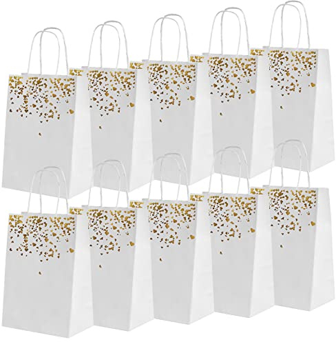 INHEMING 20 stycken presentpåsar, papperspåsar, brons kraftväska med handtag, för julfest, födelsedag, bröllop, barn, fester, firande (vit)