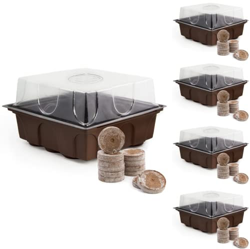 HAPPY SEED 5X Set di propagatori con 60 tavolette di Cocco - Mini Serra Indoor per la precoltivazione di Erbe, ortaggi e Fiori