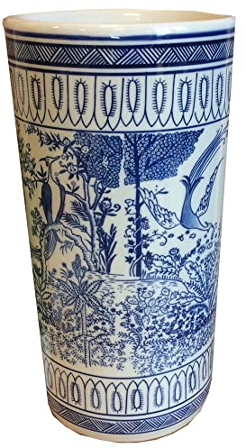 M S L Blue and White Garden Ceramic Umbrella Stand Walking Stick Stand Large Vase