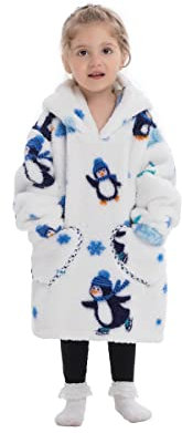 Pterygoid Sweat à Capuche Enfant, Pull Plaid Oversize pour Filles et Garçons, Super Douce Chaude Capuchon Sherpa Peluche à Manches TV pour Tout-Petit 3-6 Ans