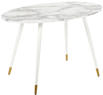 Beliani Esstisch glamourös aus MDF Marmor/weiß oval 120 x 70 cm Metallbeine Gutiere