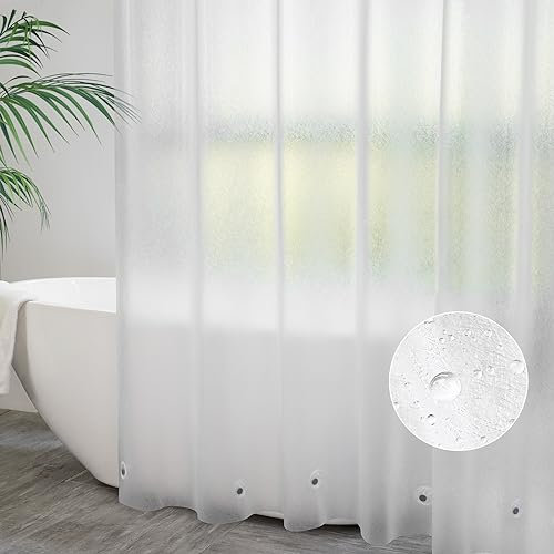 AooHome Duschvorhang 240x200 Transparent Weiß mit 5 Gewicht Magnete unten, Duschvorhänge mit 16 Haken, Bad Vorhang Gefrostet mit Prägemuster Wasserdicht Anti-Schimmel für Badewanne, Badezimmer…