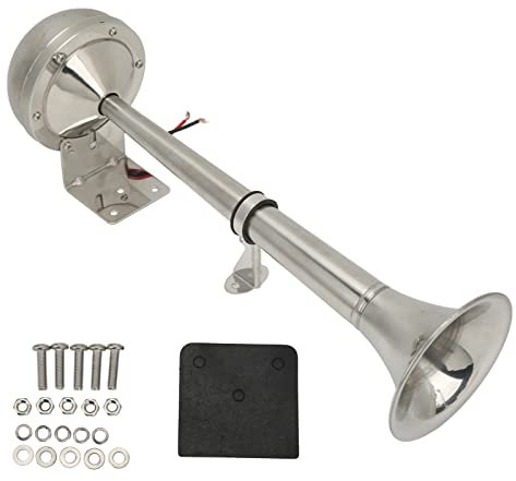Marine Air Horn, Loud Single Trumpet, 328DB 12V 30W Stainless Steel Universal Air Horn for Boats, Yachts, RVs and Trucks