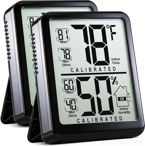 Antonki 2-Pack Room Thermometer, Digital Small Hygrometer Indoor Thermometer Humidity Gauge, Temperature Humidity Meter with Max/Min Record Monitor Sensor for Home, Plants - Battery Included