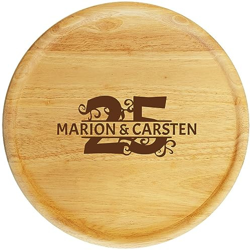 Sterngraf Pizzateller mit Gravur (Namen) personalisierter Holzteller Pizzabrett 32cm Geschenk-Idee zur Silberhochzeit, MotivPZ Zahl