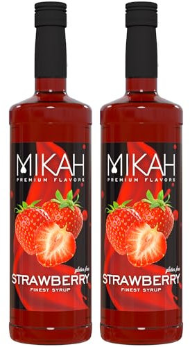 Mikah - Premium Flavors - Strawberry (Fragole) x2 | Sirop pour boissons et desserts | Usage professionnel | 2 bouteilles de 1 litre (2x1000ml)