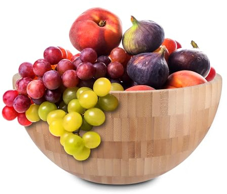 KHG Bambusschale Durchmesser 20 cm rund für Obst, Salate, Brot & Snacks, Bambus Bowl Natur zum Servieren, Obstschale, Salatschüssel, Müslischale, Chipsschale, Suppen, Pastaschale, plastikfrei BPA-frei
