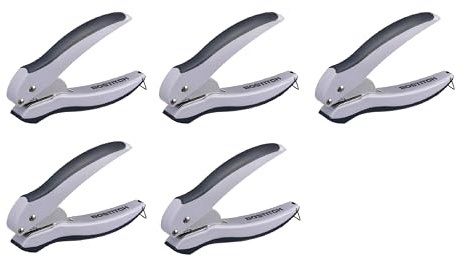 Pack of 5, Bostitch Office EZ Squeeze One-Hole Punch, 10 Sheet Capacity, Lightweight, Gray/Blue (2402)