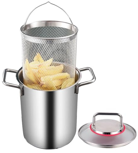 3,5 l/5,5 l Edelstahl Spargeltopf Gemüsedämpfer Spaghetti Nudelkocher Topf mit Korb und Deckel – Fritteusentopf für Küche Pommes Frites, Huhn (5,5 l)