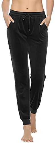 Aottori velour joggingbyxor dam nicki byxor långa sportbyxor varma dam fritidsbyxor sweatpants träningsbyxor joggingbyxor dambyxor, svart, XL