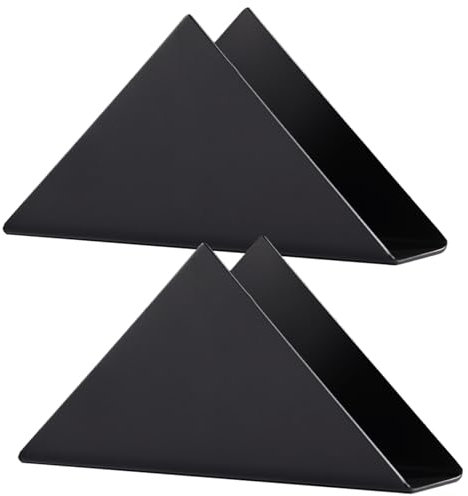 FAELNK 2 Stück Serviettenhalter Schwarz 304# Dreieckiger Metall Freistehende Serviettenspender Stand Tisch Organisation für Küchenarbeitsplatten Picknicktische Party Dekoration (17 x 8.5 x 4.5cm)