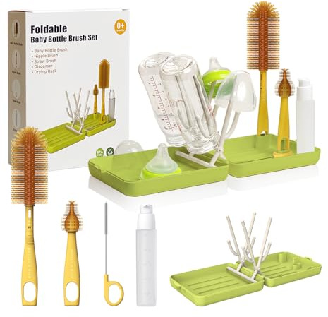YOTIME Reise Flaschenbürste Baby Set mit Baby Flaschenhalter, für Must Have Reisen, Seine Freunde und Verwandten Besuchen, Grün