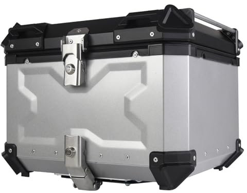 Motorrad Heckbox Mit, Aluminiumlegierung Topcase,Aluminium Roller Topcase,Motorrad-Topcase Mit Grundplatte Und Sicherheitsschloss/Silver 36/45/55/65/80/100L (Color : Silver, Größe : 55L: L 45cm*W
