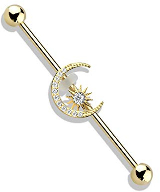 beyoutifulthings Industrial-Piercing Gold Silber Roségold Halb-Mond Stern Clear Industrial-Barbell Industrial-Bar Chirurgenstahl Stab-länge 38-mm