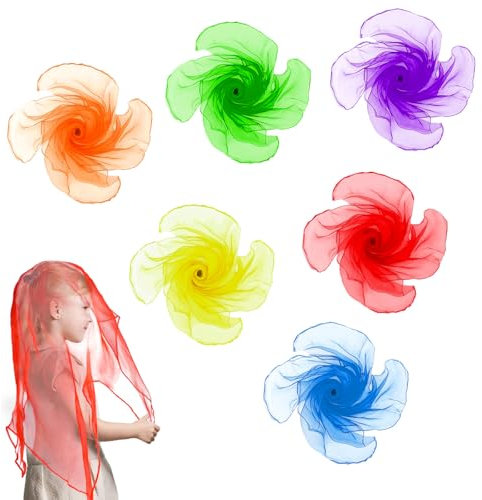 Bewudy 6 Stück Bunte Jongliertücher, 60 x 60cm Square Chiffontücher Set Bunte Tücher in 6 Farben Tanz Tücher Gymnastiktücher Sensorisches Bunte Performance Seide Schals für Kinder Baby Kindergarten