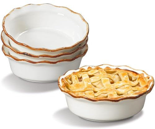 ONEMORE Mini Pans 6.8 Inch Ceramic Pie Pans for Baking Nonstick Small Desserts & Individual Pot Pie Baking Dishes Set of 4