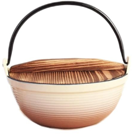 Mswborml Japanese Dutch Oven Pot with Wood Lid, Sturdy Enameled Cast Iron Dutch Oven with Extra-Wide Mouth Design for Sourdough Bread Baking, Cooking, Non-Stick Enamel Coated Cookware 21cm
