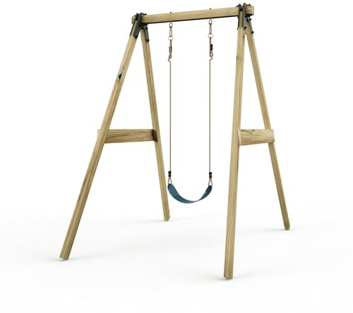 Rebo Glide Wooden Single Swing Set with Swing Seat – Dandelion (Navy Blue Belt Swing) | OutdoorToys | Kids Outdoor Wooden Play Equipment for Gardens, Frame & Accessories Included