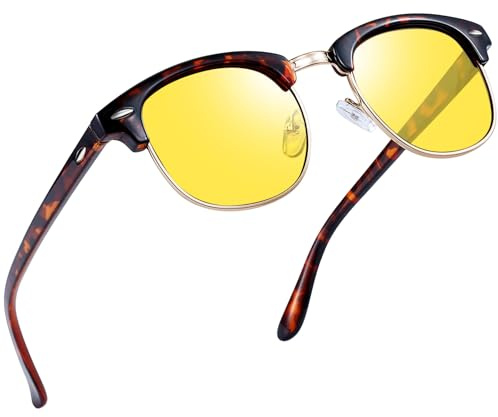 Joopin Occhiali da Sole da Uomo Donna Polarizzati Vintage Rettangolari Mezza Montatura Occhiali Visione Notturna Occhiali da Guida Notturni (Gialli Leopardati)