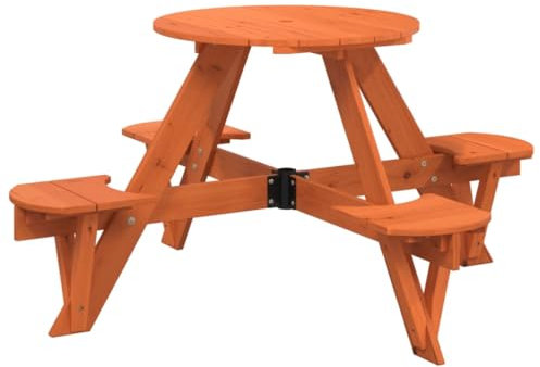 vidaXL Picknicktisch für 4 Kinder mit Schirmloch Rund Massivholz Tanne, Picknicktisch mit Sitzen, Garten Picknicktisch, Kinder Picknicktisch
