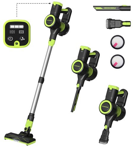 FAMIVAC Akku Staubsauger, 40KPa/550W Kabellos Akkustaubsauger, 6-in-1 Selbststehend, Starke Saugleistung, 6-Stufiges Filtersystem, Ultraleise, V-förmige Bodenbürste für Hartböden/Teppich/Tierhaare