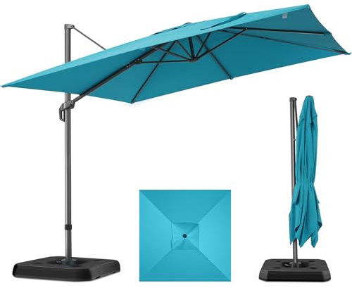 Hotime Sonnenschirm 300cm Aufgewertet und Gewichtet Ampelschirm 300cm mit 360° Drehung und 5 Winkelverstellung,Sonnenschirme Aluminium Gestell Gartenschirm für Garten Terrasse Balkon,27.5kg(Hellblau)