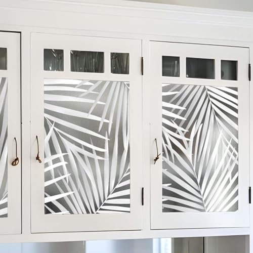 Funlife Fensterfolie Blickdicht, Pflanzen Glasfolie Selbstklebend, Weiß Pflanze Statische Fensterfolie Fenster Deko für Wohnzimmer Schlafzimmer Küche Bad, 3D Palmblätter