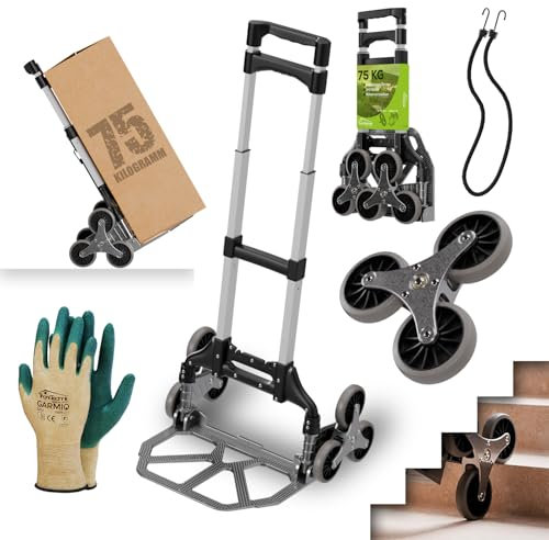 Tronitechnik® Sackkarre Handkarre klappbar für Treppen, Transportkarre bis 75kg - Karre für Pakete, Transportwagen für Pakete, Gepäck und Einkauf - Vollgummireifen, höhenverstellbar