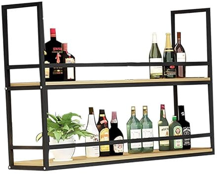 XCHSXYL Mensola per Vino da soffitto - Portabicchieri da Vino sospeso, Portabottiglie da Vino sospeso al soffitto, Portabottiglie in Legno massello sospeso al soffitto, Portaoggetti da Cucina in fer