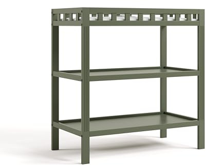 Storkcraft Morningside Changing Table (Olive) – GREENGUARD Gold Certified Baby Changing Table, Includes Waterproof Diaper Changing Pad, Easy 30-Minute Assembly, 2 Open Shelves for Storage