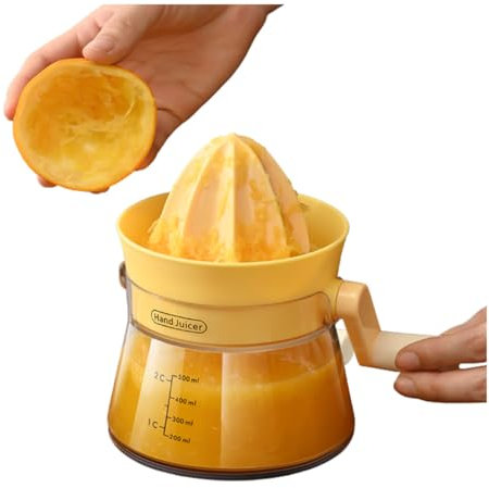 Manual Citrus Juicer with Rotating Crank - Lemon Orange Lime Hand Press, Ergonomic Handle & Measured Spout for Effortless Squeezing, Max Extraction, Kitchen